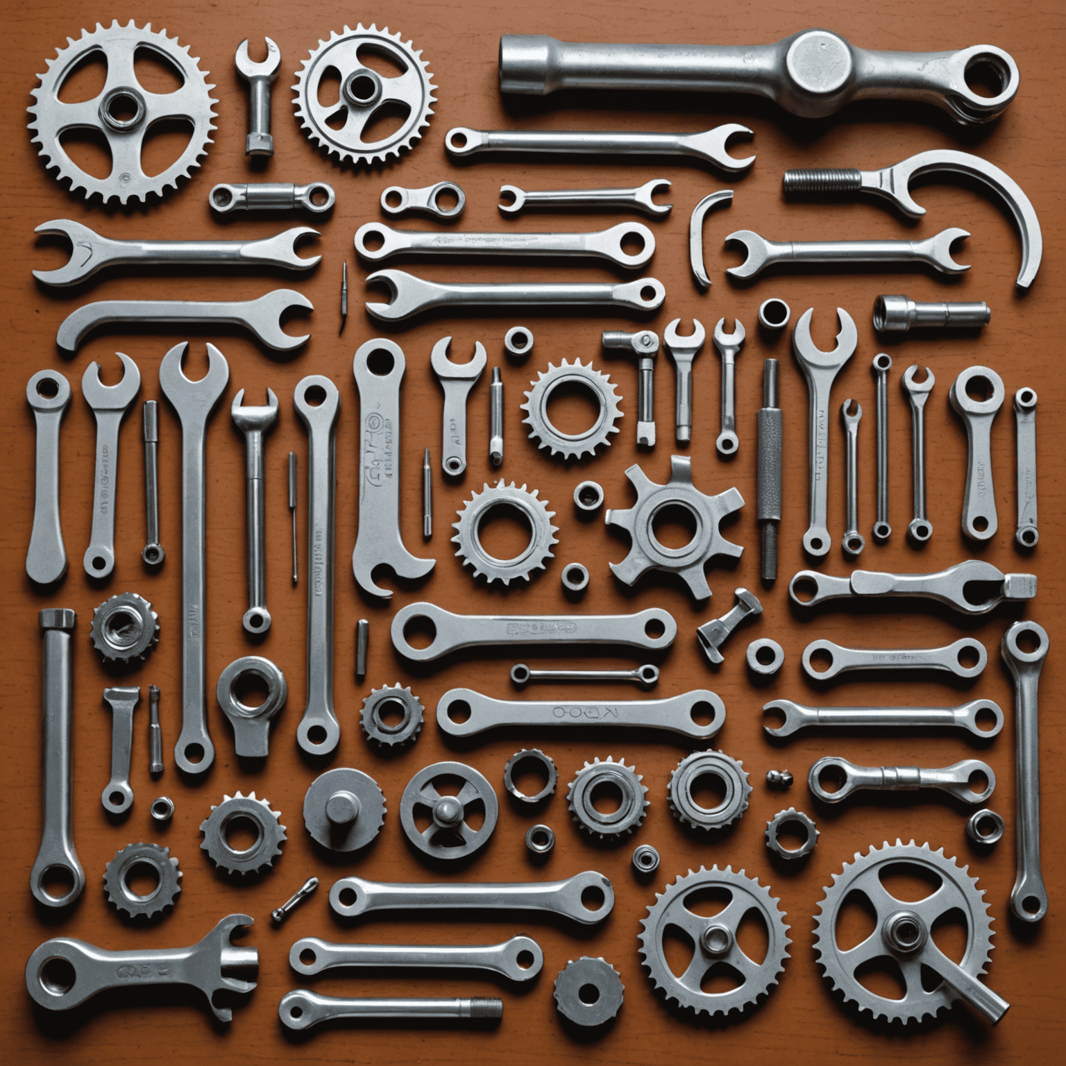 A montage of various bicycle repair tools and parts, including wrenches, gears, and a bike frame, symbolizing the range of professional services offered